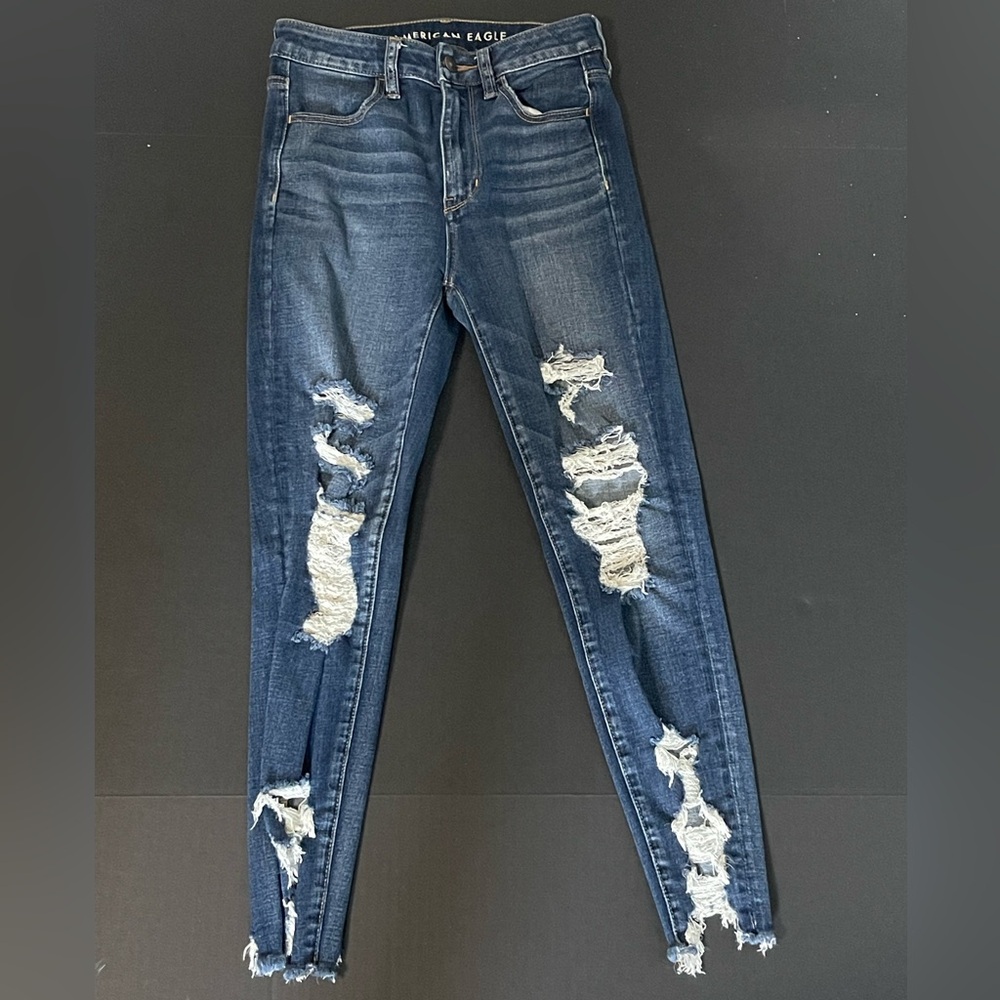 American Eagle Outfitters Women's Ripped Dark Blue Skinny Jeans
